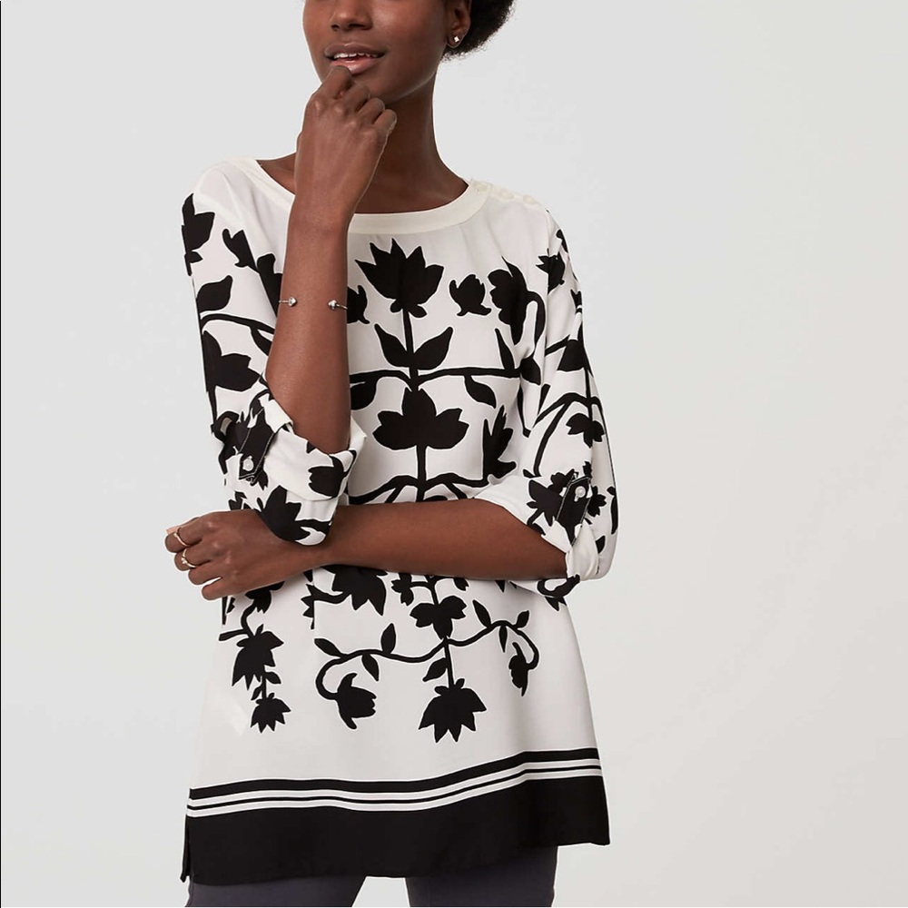 Loft black and white floral blouse